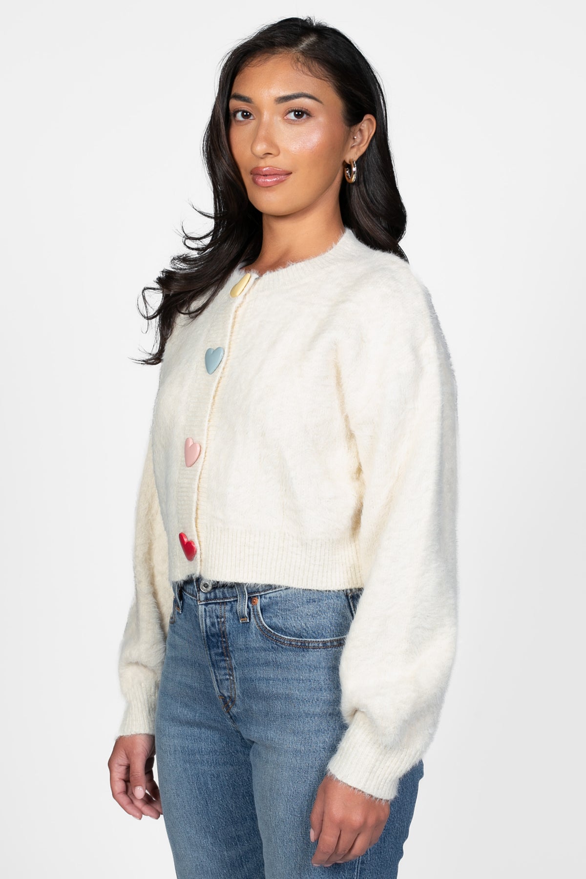 Love Story Heart Button Cardigan - honey