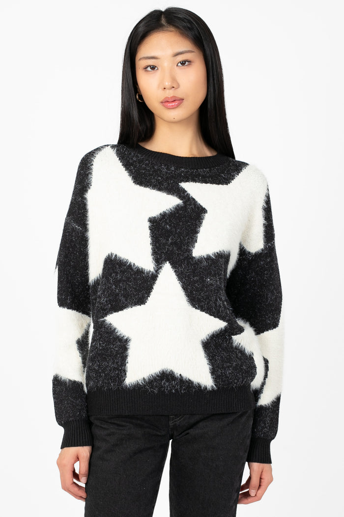 Cosmic Girl Fuzzy Star Sweater - honey