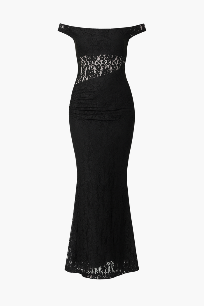 Viviette Off-The-Shoulder Lace Midi Dress - honey