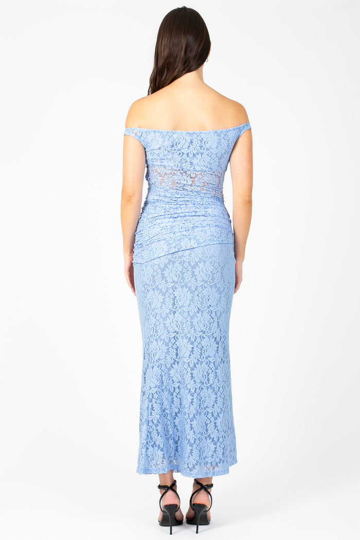 Viviette Off-The-Shoulder Lace Midi Dress - honey