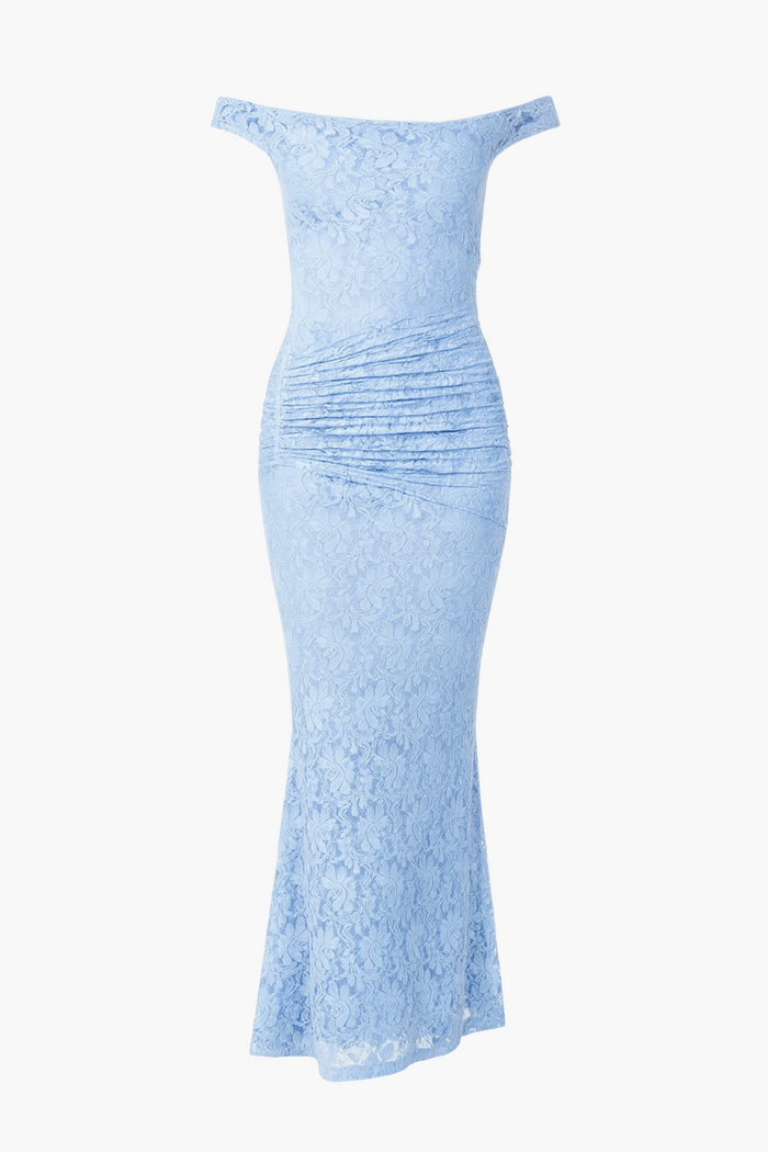 Viviette Off-The-Shoulder Lace Midi Dress - honey