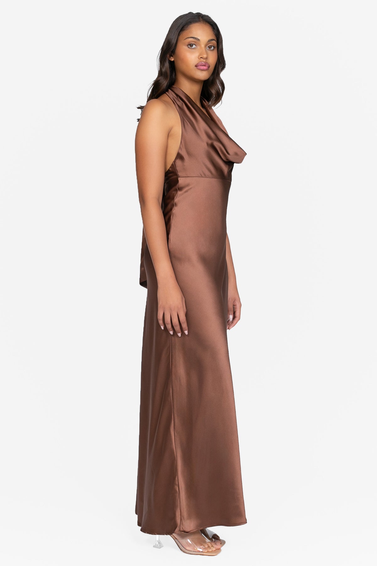 Sabine Cowl Neck Satin Maxi Dress