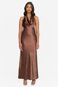 Sabine Cowl Neck Satin Maxi Dress