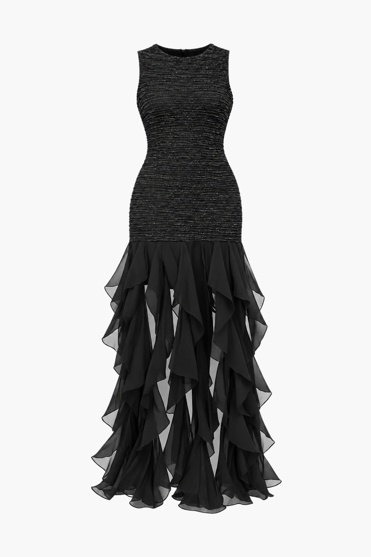 Katerina Crochet Ruffle Maxi Dress - honey