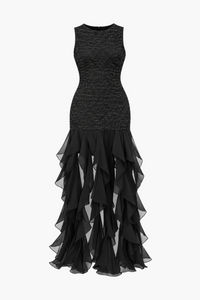 Katerina Crochet Ruffle Maxi Dress - honey