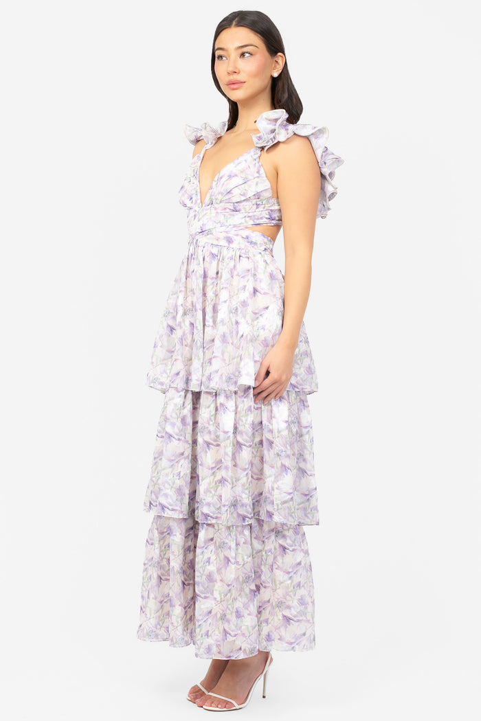 Gardenia Floral Ruffle Maxi Dress - honey