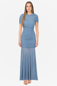 Cosima Ruched Mesh Maxi Dress