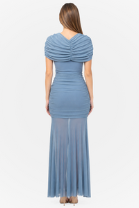 Cosima Ruched Mesh Maxi Dress