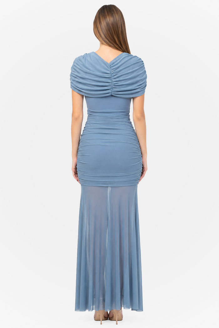 Cosima Ruched Mesh Maxi Dress