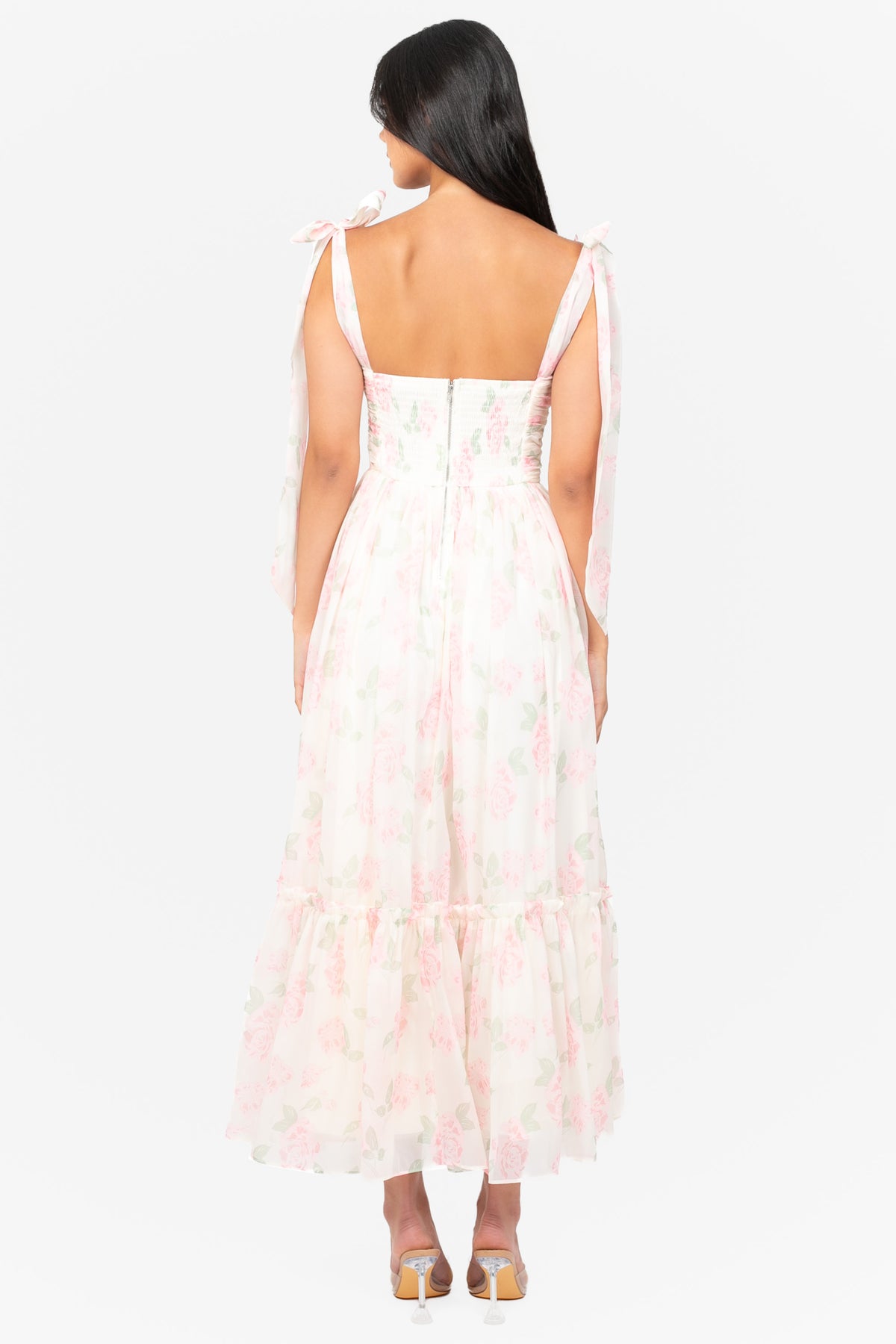Hyacinth Tie Strap Floral Tiered Maxi Dress