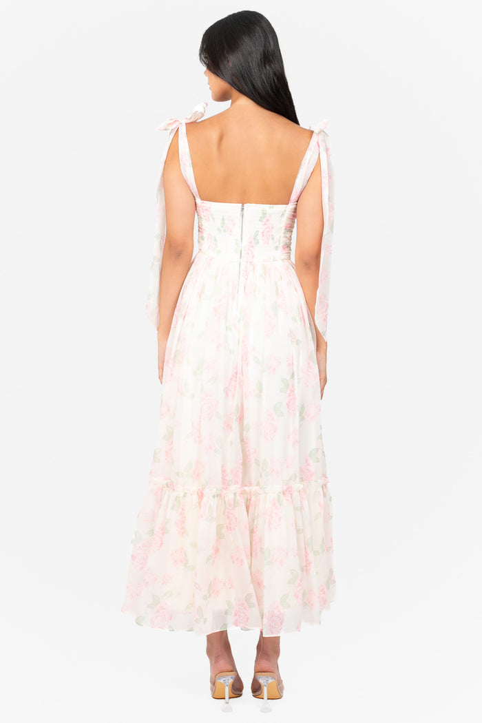 Hyacinth Tie Strap Floral Tiered Maxi Dress