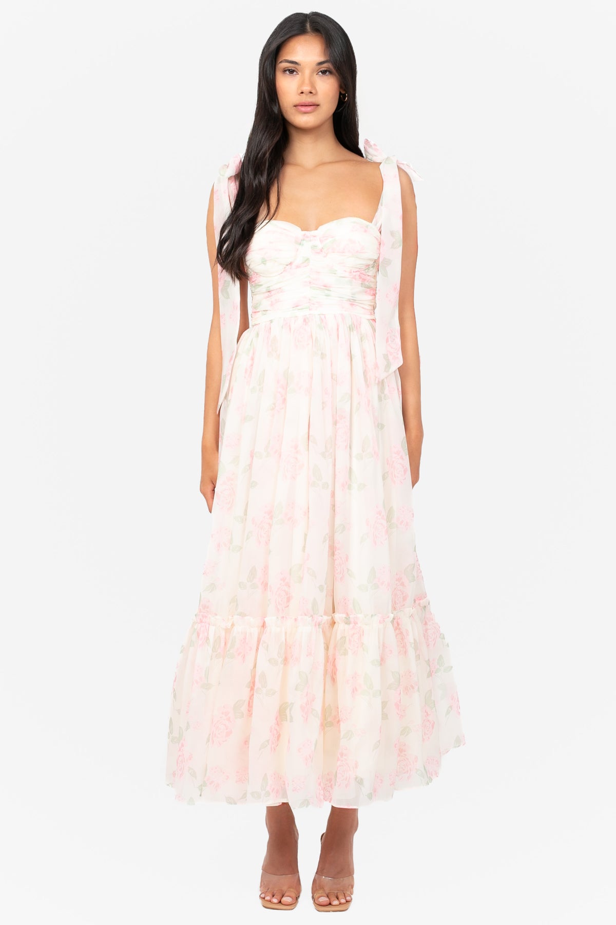 Hyacinth Tie Strap Floral Tiered Maxi Dress