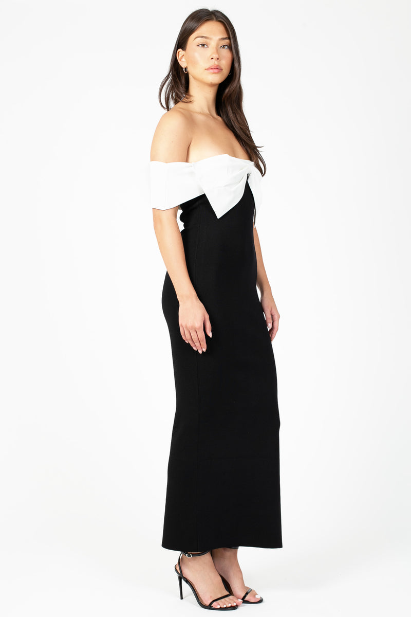 Vickie Contrast Bow Midi Dress - honey