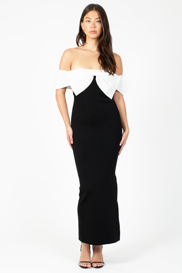 Vickie Contrast Bow Midi Dress - honey