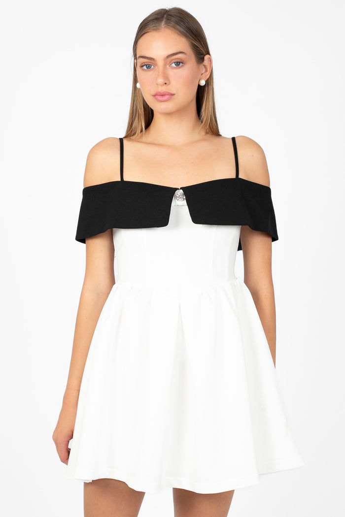 Nola Bow Contrast Mini Dress - honey