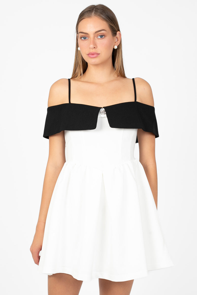 Nola Bow Contrast Mini Dress - honey