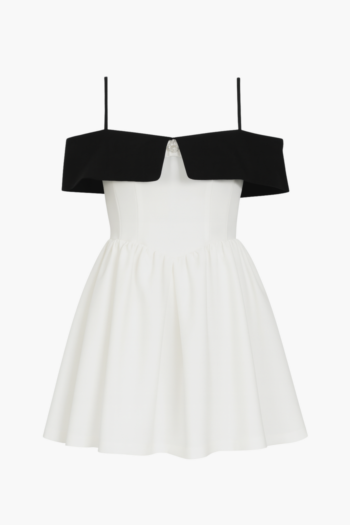 Nola Bow Contrast Mini Dress - honey