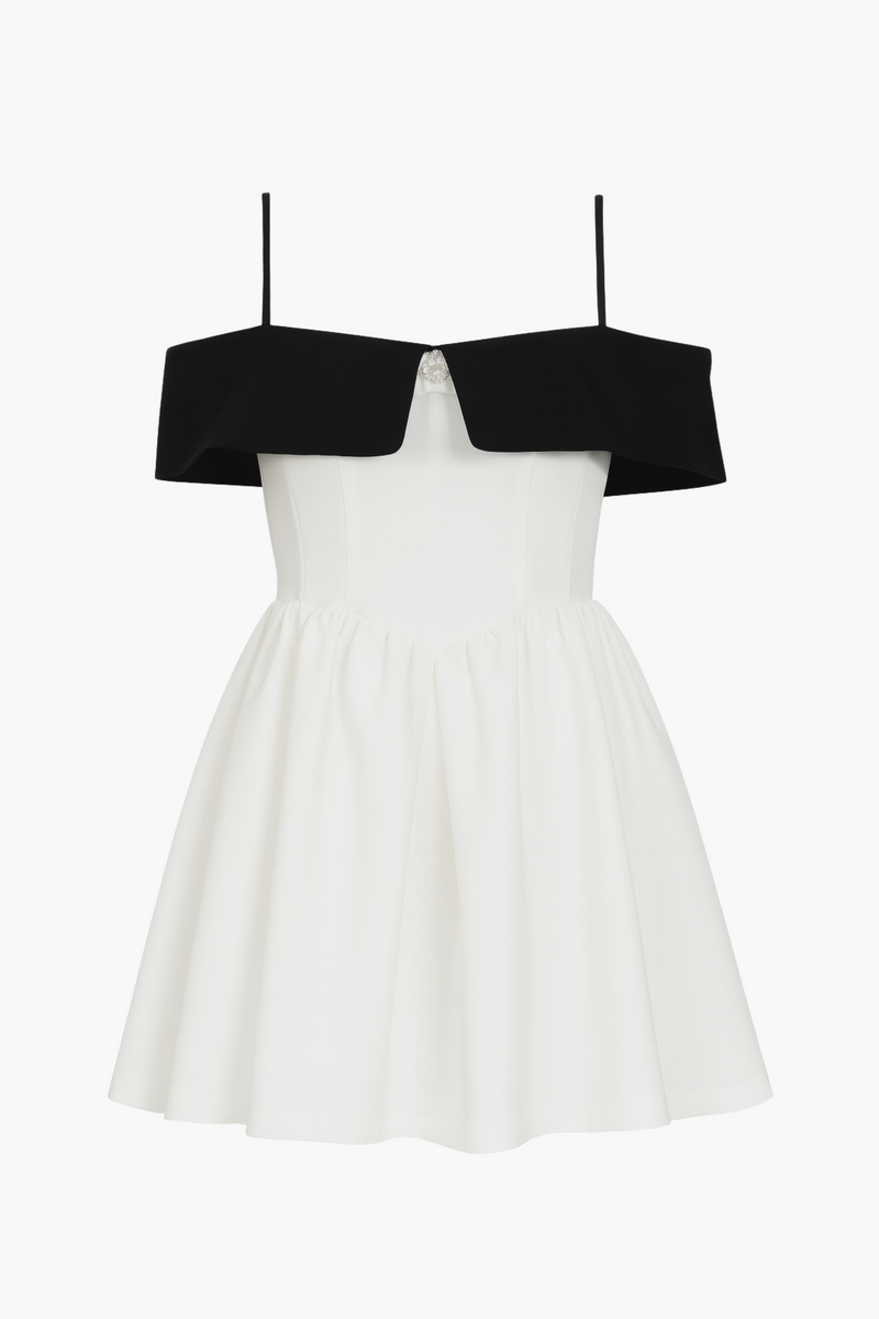 Nola Bow Contrast Mini Dress - honey