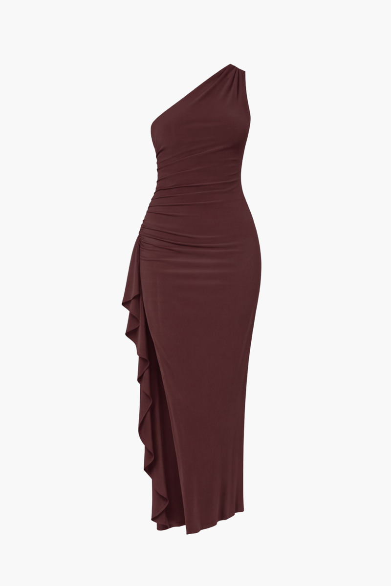 princess polly baby blue dress One Shoulder Tulle Maxi Dress in Rose Brown – Lace & Beads