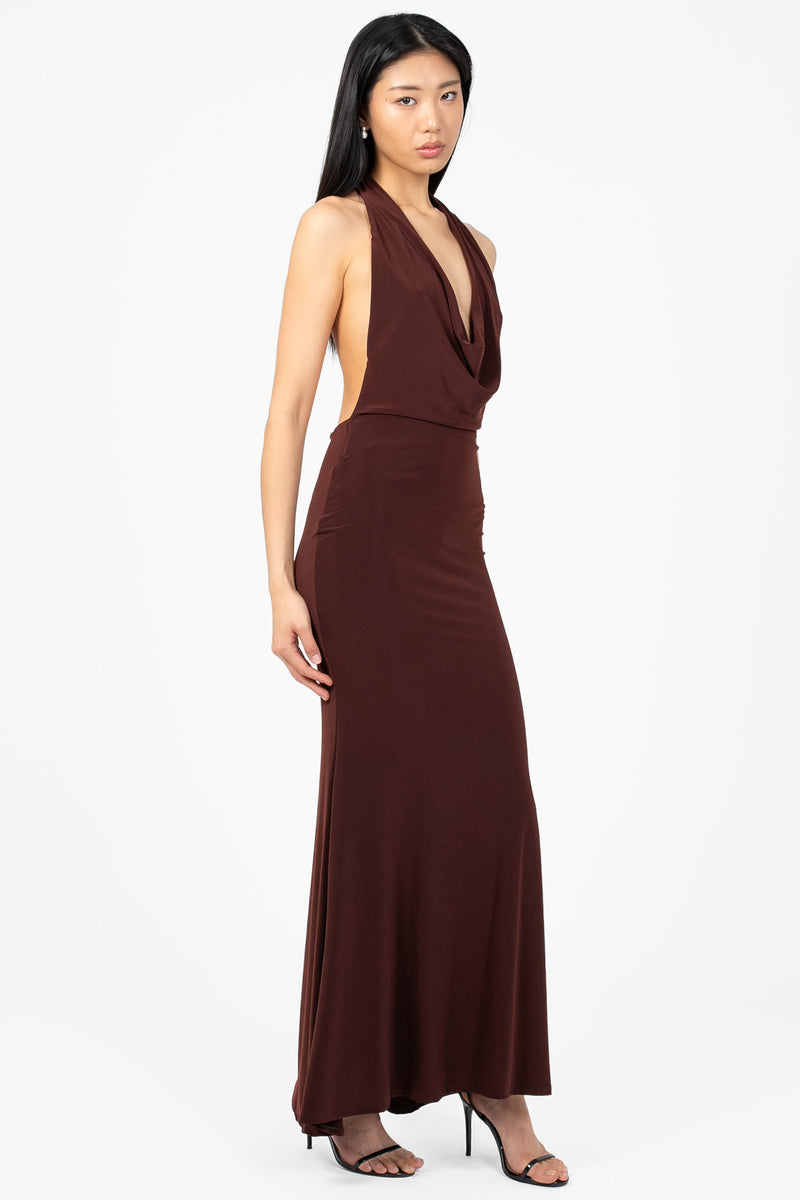 Odessa Cowl Halter Midi Dress - honey
