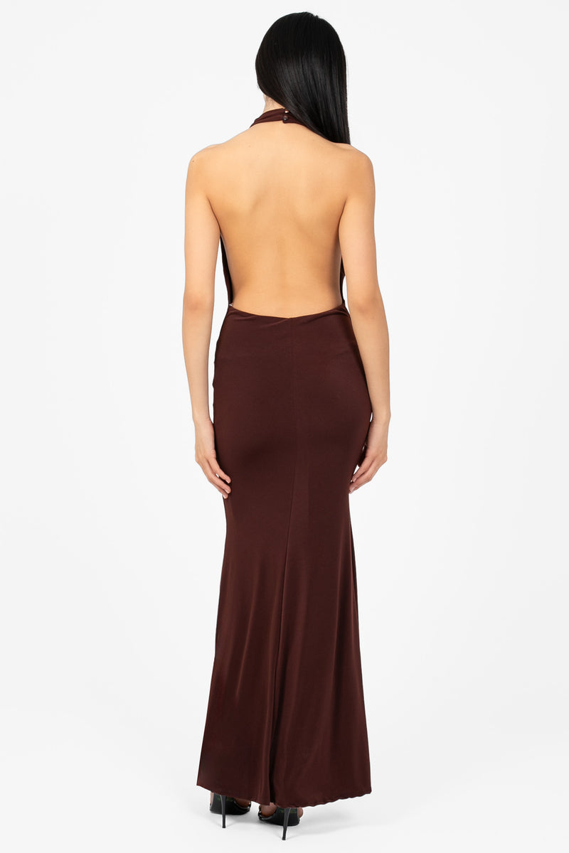 Odessa Cowl Halter Midi Dress - honey