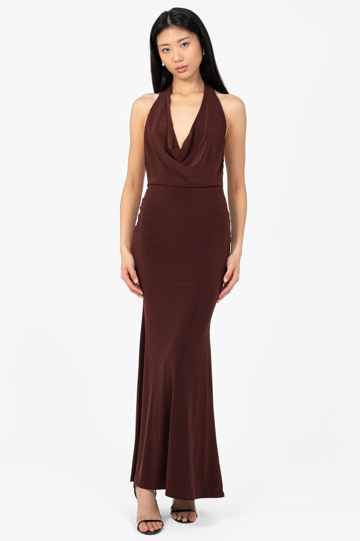 Odessa Cowl Halter Midi Dress - honey