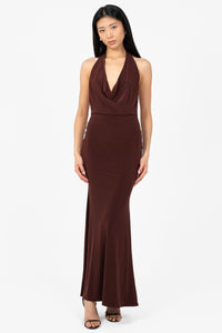 Odessa Cowl Halter Midi Dress - honey