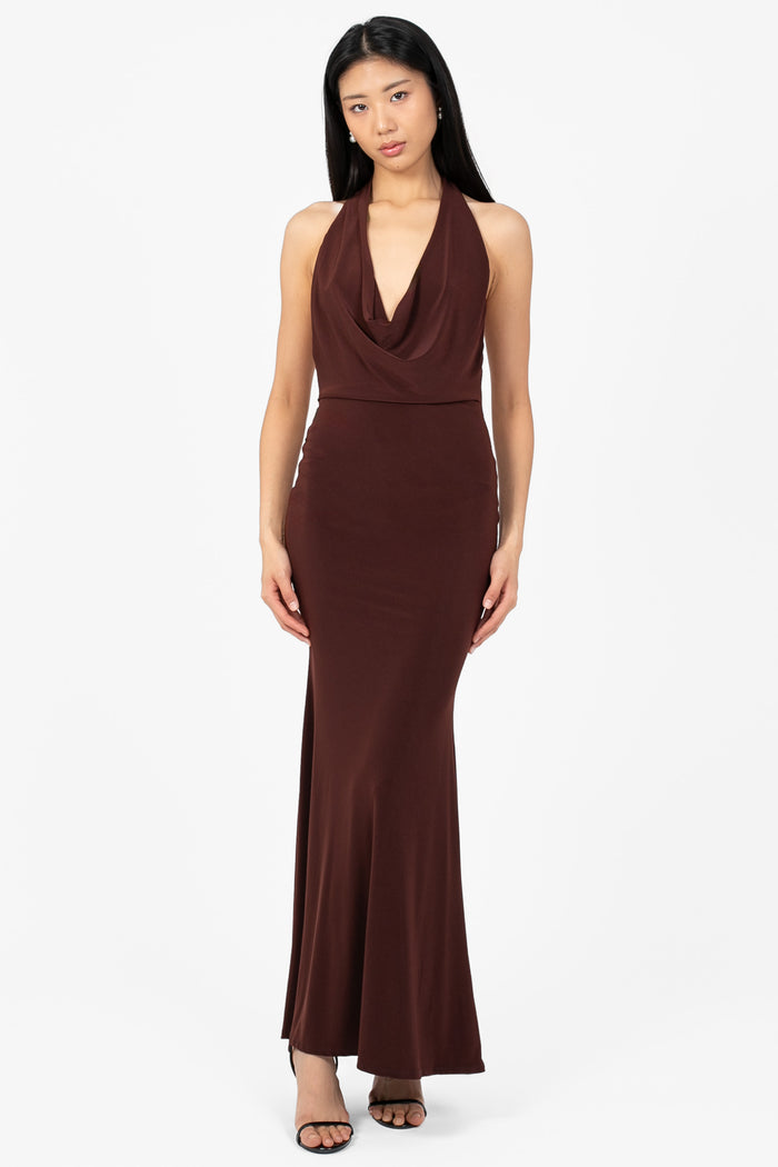 Odessa Cowl Halter Midi Dress - honey