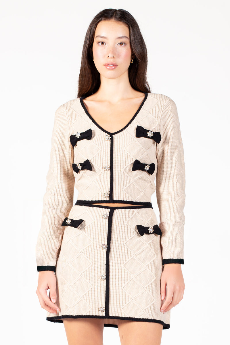 Noelle Jeweled Bow Sweater - honey