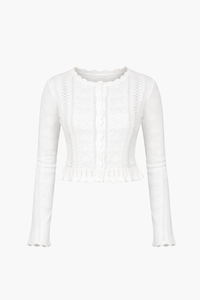 Dionne Bow Pointelle Crop Cardigan - honey