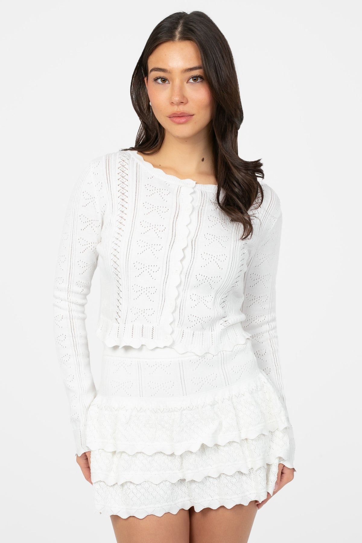 Dionne Bow Pointelle Crop Cardigan - honey