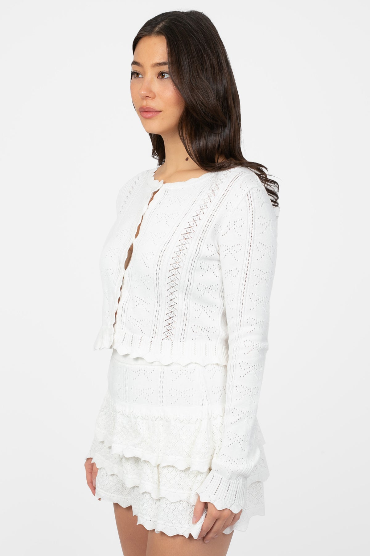 Dionne Bow Pointelle Crop Cardigan - honey
