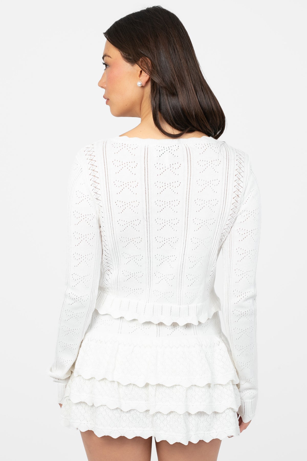 Dionne Bow Pointelle Crop Cardigan - honey