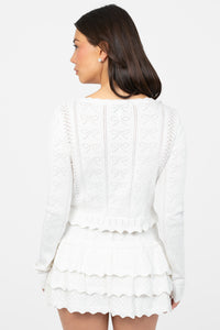 Dionne Bow Pointelle Crop Cardigan - honey