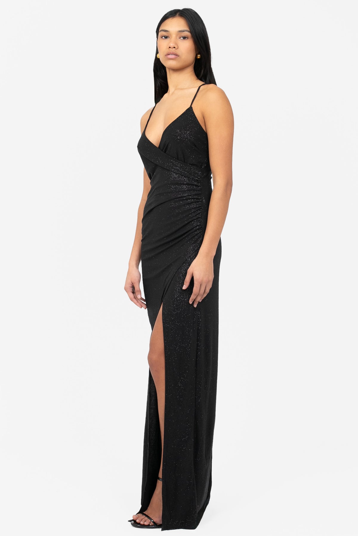Alena High Slit Glitter Maxi Dress - honey