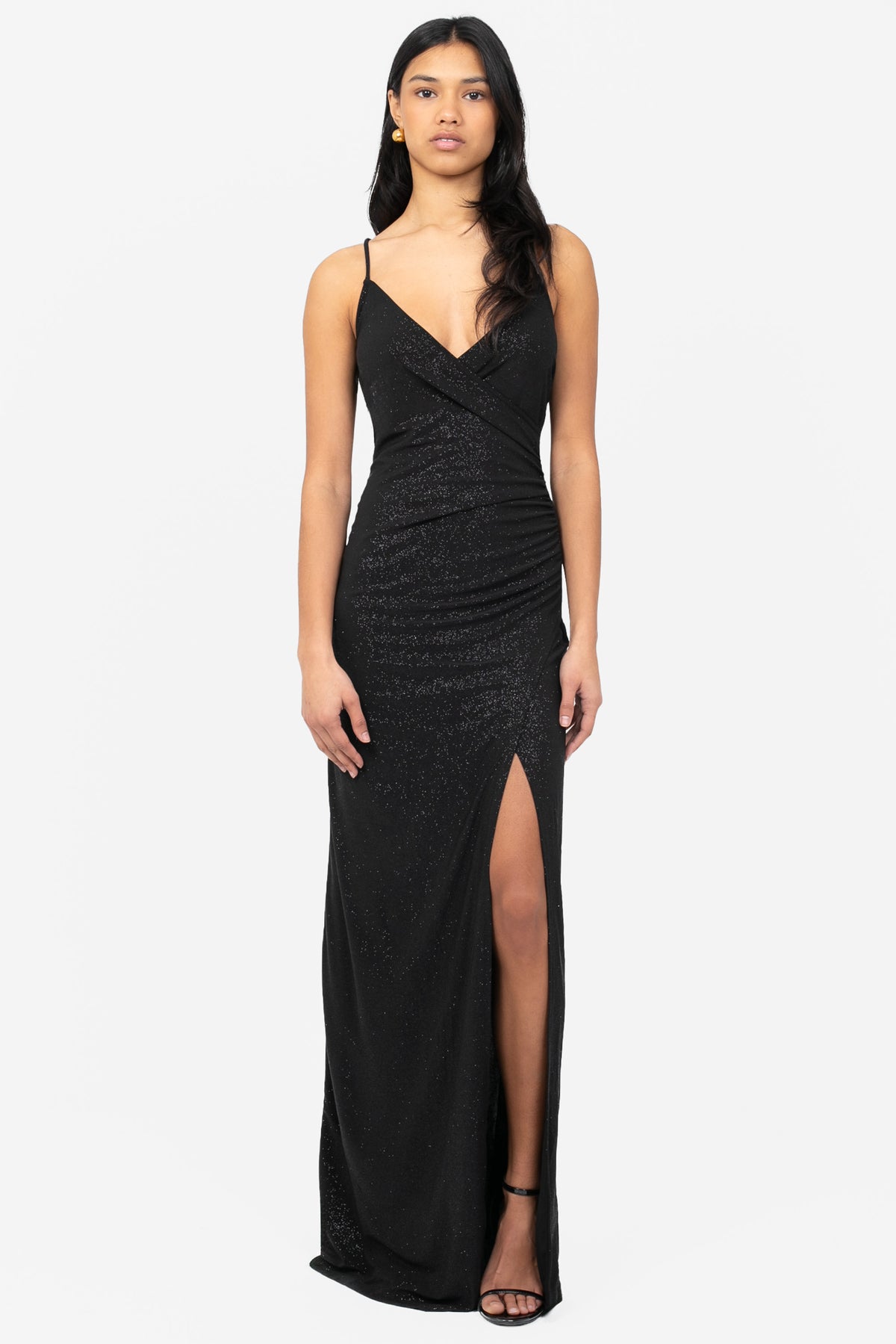 Alena High Slit Glitter Maxi Dress - honey