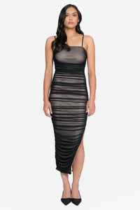 Kaia Ruched Mesh Midi Dress