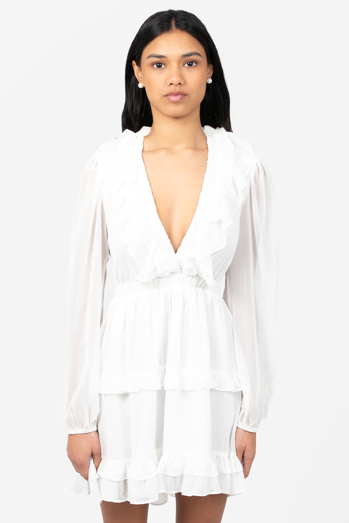 Flirty Ruffle Trim Open Back Mini Dress - honey