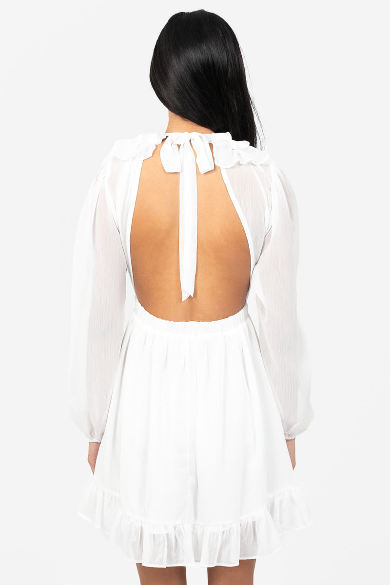 blue dress for baby girl Ruffled Backless Halterneck Mini Dress in Ivory - 6 main image 1