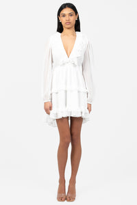 Flirty Ruffle Trim Open Back Mini Dress - honey