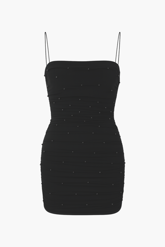 Noel Pearl Mesh Ruched Mini Dress - honey