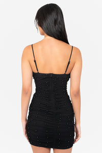 Noel Pearl Mesh Ruched Mini Dress