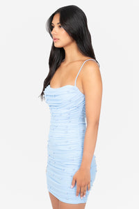Noel Pearl Mesh Ruched Mini Dress