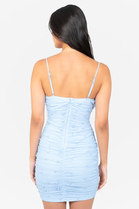 Noel Pearl Mesh Ruched Mini Dress