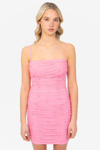 Noel Pearl Mesh Ruched Mini Dress