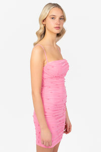 Noel Pearl Mesh Ruched Mini Dress