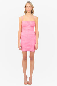 Noel Pearl Mesh Ruched Mini Dress honey Noel Pearl Mesh Ruched Mini Dress honey