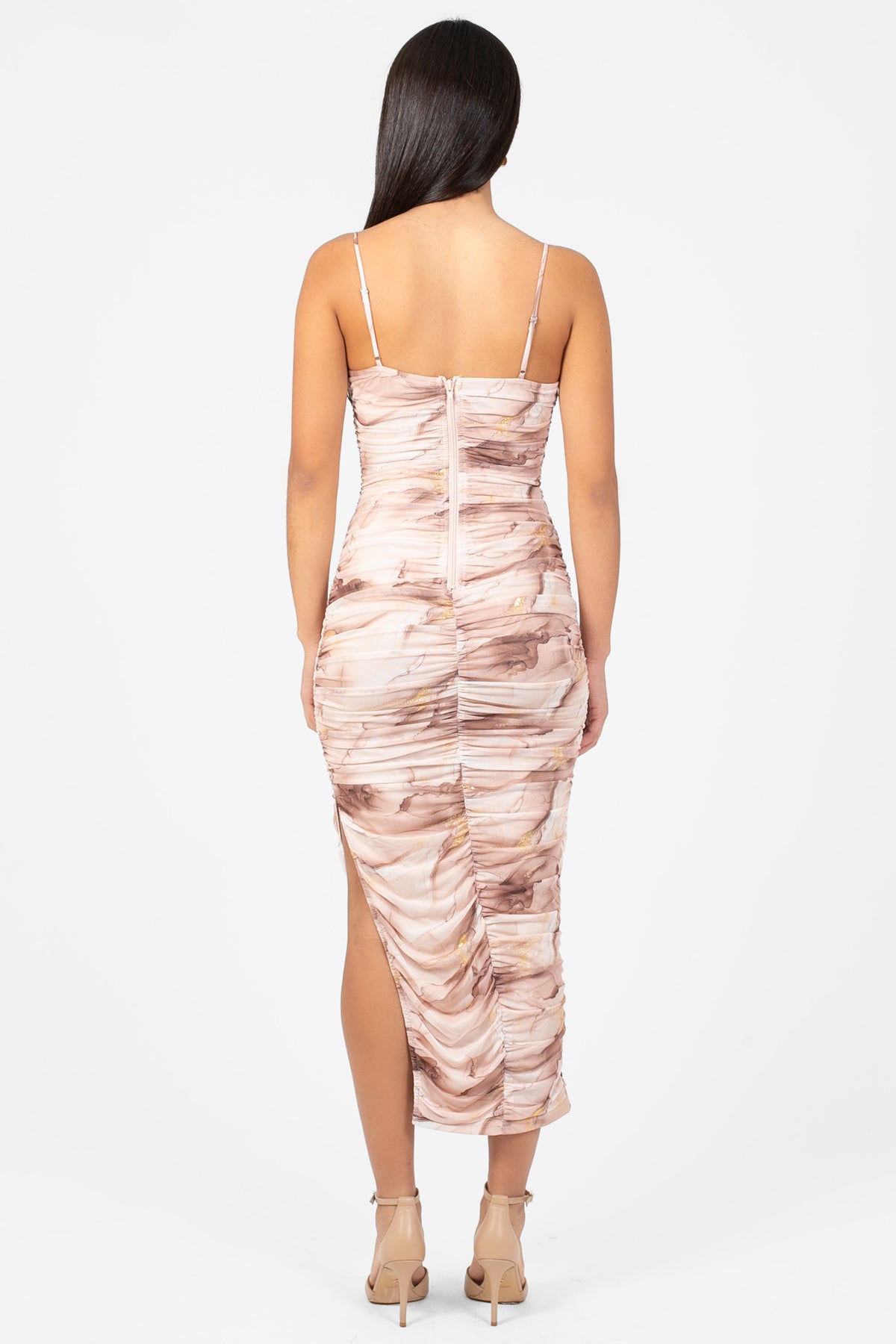 Margot Mesh Printed Midi Dress - honey