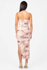 Margot Mesh Printed Midi Dress - honey