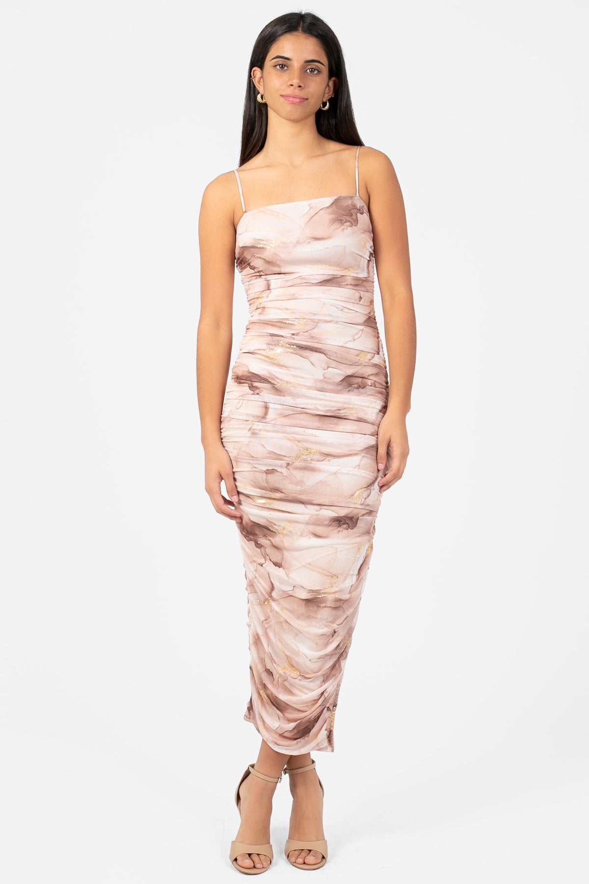 Margot Mesh Printed Midi Dress - honey